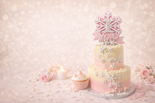 Cake topper realizat manual, creat pentru torturi aniversare de copii, cu opțiuni de personalizare precum numele și vârsta copilului.