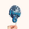 Cake topper realizat manual, design disco sclipitor cu baloane, personalizat cu nume și vârstă