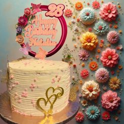 Topper tort personalizat 3D Happy Birthday cu nume și vârstă în stil elegant