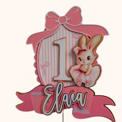 Close-up of the handcrafted 3D layered details of the graceful bunny character