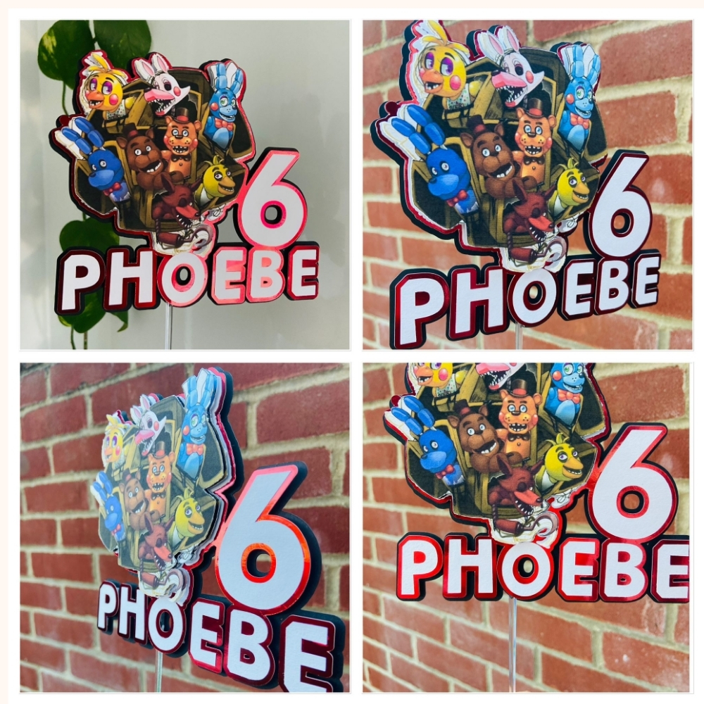 Cake Topper personalizat copii Prietenii Nopții, Model 4, detalii 3 D in patru poziti diferite
