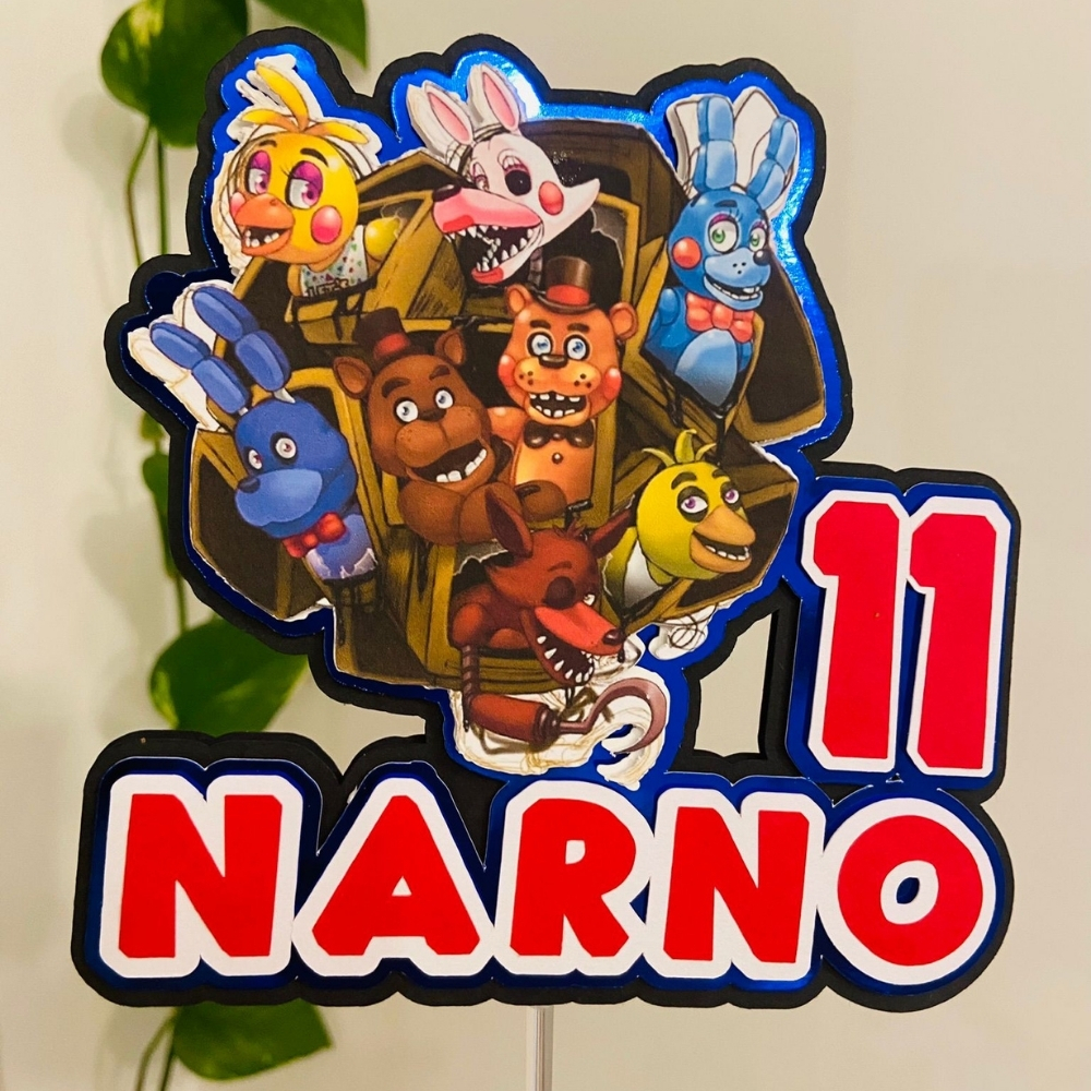 Custom 3D birthday cake topper Night Friends, Model 2 design with the name Narno
