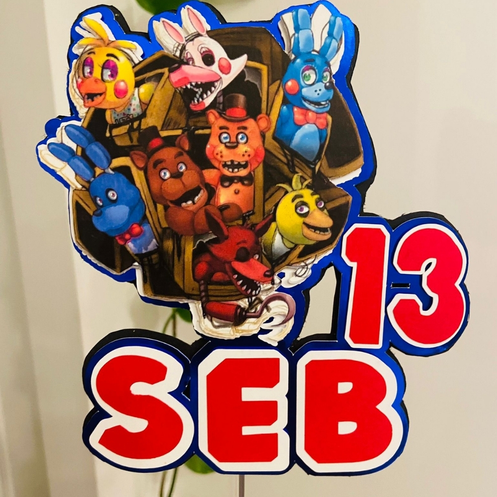 Custom 3D birthday cake topper Night Friends, Model 2 design.