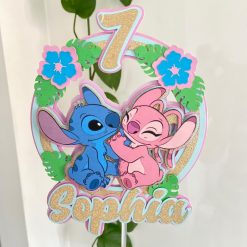 Personalised 3D Pink Fairytale Friends cake topper with custom name and age for girls